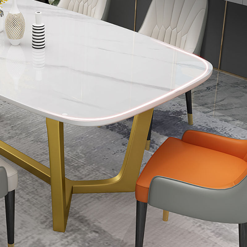 Sintered Stone Table for Restaurant Luxury Rectangle Dining Table with Trestle Base Clearhalo 'Dining Tables & Seating' 'Dining Tables' 'dining_table' 'furn' 'furn_dining_table' 'Furniture' 'furniture_dining_table' 'Kitchen & Dining Furniture' 'kitchen' 'kitchen_dining_table' 4978193