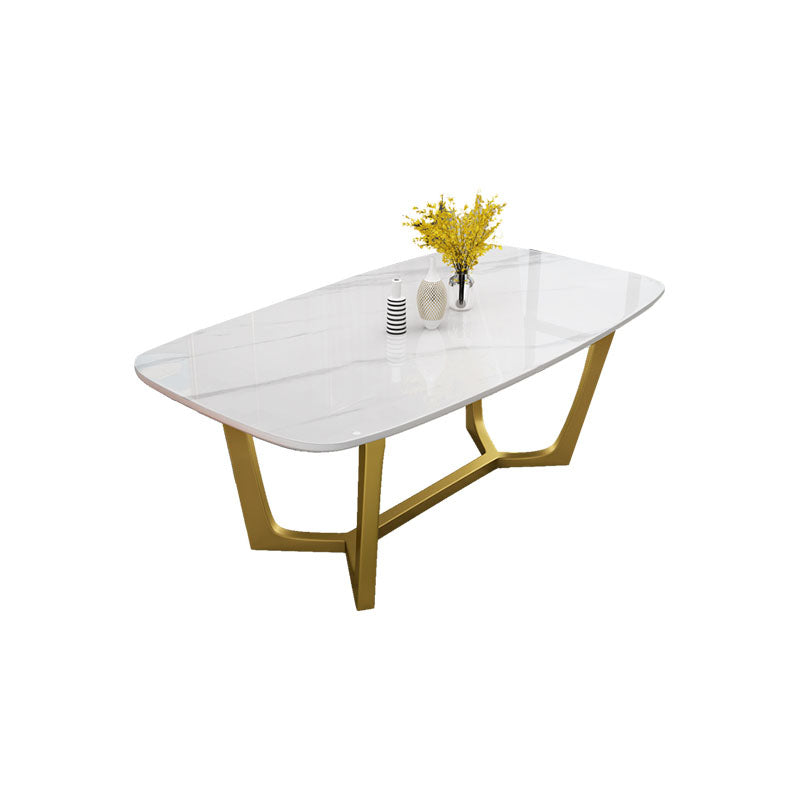 Sintered Stone Table for Restaurant Luxury Rectangle Dining Table with Trestle Base White Without Chairs Clearhalo 'Dining Tables & Seating' 'Dining Tables' 'dining_table' 'furn' 'furn_dining_table' 'Furniture' 'furniture_dining_table' 'Kitchen & Dining Furniture' 'kitchen' 'kitchen_dining_table' 4978194