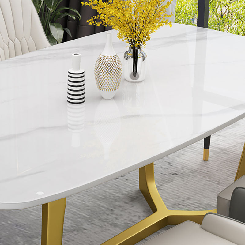 Sintered Stone Table for Restaurant Luxury Rectangle Dining Table with Trestle Base Clearhalo 'Dining Tables & Seating' 'Dining Tables' 'dining_table' 'furn' 'furn_dining_table' 'Furniture' 'furniture_dining_table' 'Kitchen & Dining Furniture' 'kitchen' 'kitchen_dining_table' 4978197