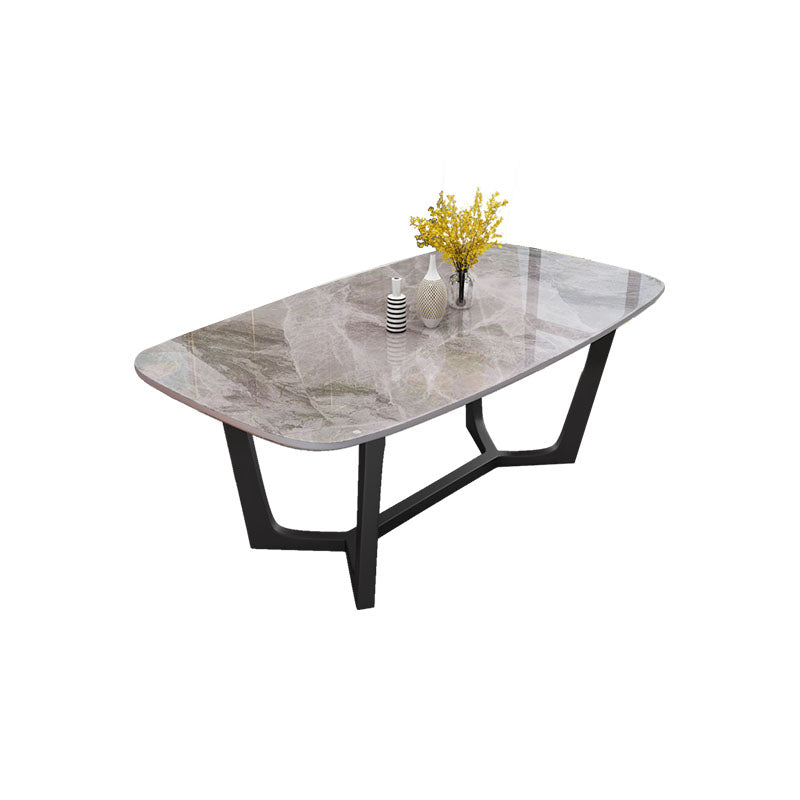 Sintered Stone Table for Restaurant Luxury Rectangle Dining Table with Trestle Base Gray Without Chairs Clearhalo 'Dining Tables & Seating' 'Dining Tables' 'dining_table' 'furn' 'furn_dining_table' 'Furniture' 'furniture_dining_table' 'Kitchen & Dining Furniture' 'kitchen' 'kitchen_dining_table' 4978198