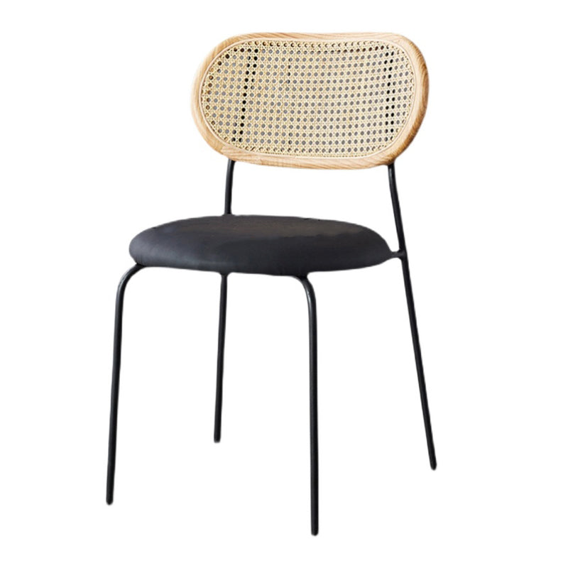 Modern Style PU Leather Chair Cane Back Armless Dining Chair Natural Wood Black 1 Piece Clearhalo 'Dining Chairs' 'Dining Tables & Seating' 'dining_chair' 'furn' 'furn_dining_chair' 'Furniture' 'furniture_dining_chair' 'Kitchen & Dining Furniture' 4978205