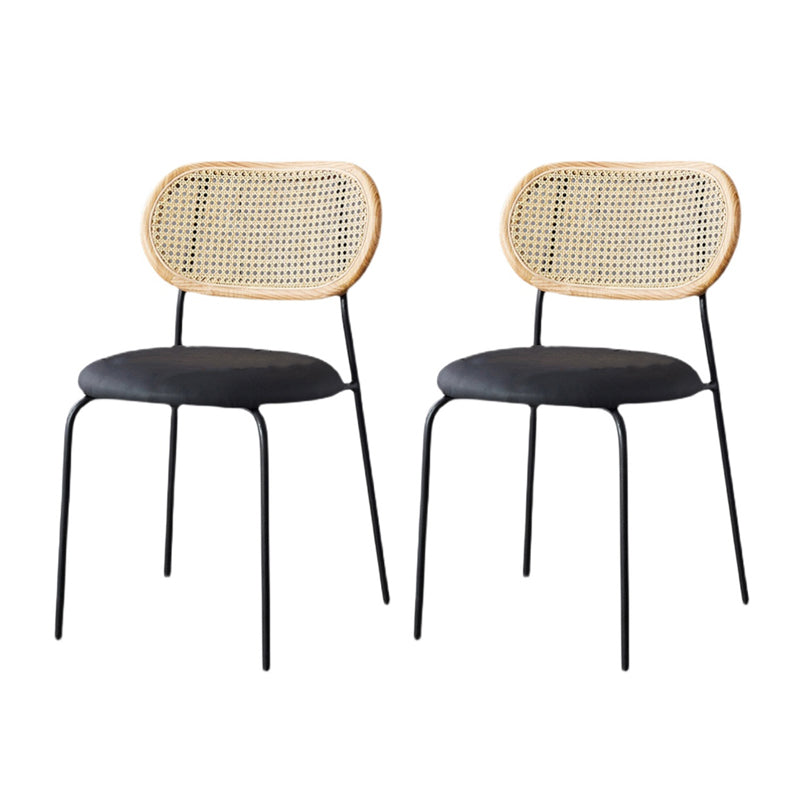 Modern Style PU Leather Chair Cane Back Armless Dining Chair Natural Wood Black 2 Piece Set Clearhalo 'Dining Chairs' 'Dining Tables & Seating' 'dining_chair' 'furn' 'furn_dining_chair' 'Furniture' 'furniture_dining_chair' 'Kitchen & Dining Furniture' 4978207