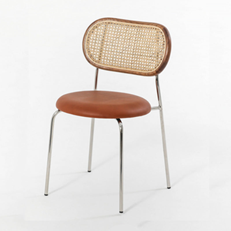 Modern Style PU Leather Chair Cane Back Armless Dining Chair Brown 1 Piece Clearhalo 'Dining Chairs' 'Dining Tables & Seating' 'dining_chair' 'furn' 'furn_dining_chair' 'Furniture' 'furniture_dining_chair' 'Kitchen & Dining Furniture' 4978211