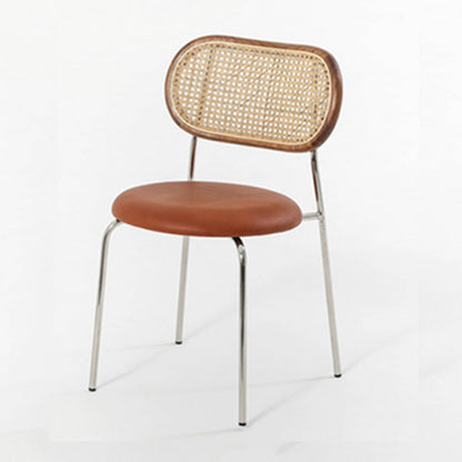 Modern Style PU Leather Chair Cane Back Armless Dining Chair Brown 1 Piece Clearhalo 'Dining Chairs' 'Dining Tables & Seating' 'dining_chair' 'furn' 'furn_dining_chair' 'Furniture' 'furniture_dining_chair' 'Kitchen & Dining Furniture' 4978211