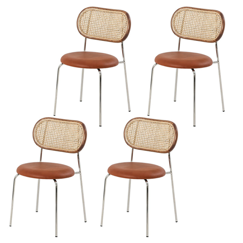 Modern Style PU Leather Chair Cane Back Armless Dining Chair Brown 4 Piece Set Clearhalo 'Dining Chairs' 'Dining Tables & Seating' 'dining_chair' 'furn' 'furn_dining_chair' 'Furniture' 'furniture_dining_chair' 'Kitchen & Dining Furniture' 4978214