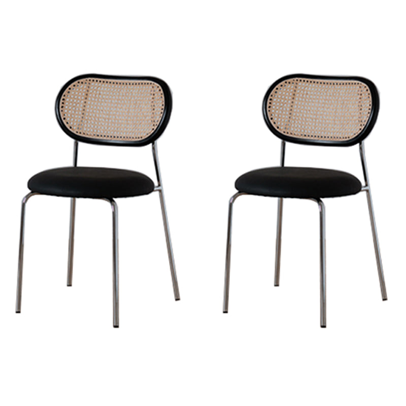 Modern Style PU Leather Chair Cane Back Armless Dining Chair Matte Black 2 Piece Set Clearhalo 'Dining Chairs' 'Dining Tables & Seating' 'dining_chair' 'furn' 'furn_dining_chair' 'Furniture' 'furniture_dining_chair' 'Kitchen & Dining Furniture' 4978219