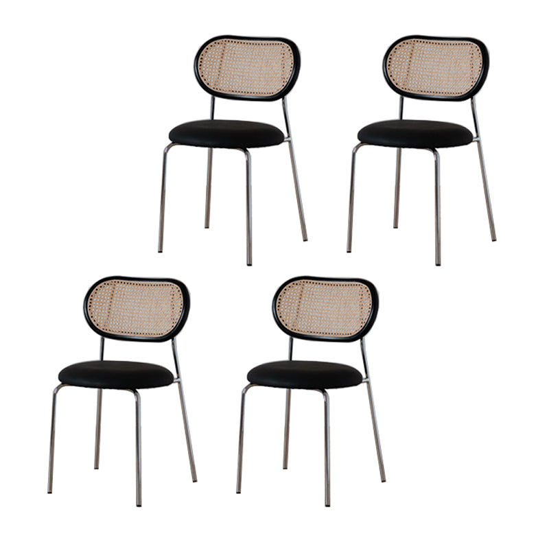 Modern Style PU Leather Chair Cane Back Armless Dining Chair Matte Black 4 Piece Set Clearhalo 'Dining Chairs' 'Dining Tables & Seating' 'dining_chair' 'furn' 'furn_dining_chair' 'Furniture' 'furniture_dining_chair' 'Kitchen & Dining Furniture' 4978221