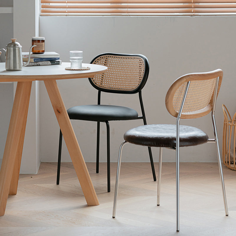 Modern Style PU Leather Chair Cane Back Armless Dining Chair Clearhalo 'Dining Chairs' 'Dining Tables & Seating' 'dining_chair' 'furn' 'furn_dining_chair' 'Furniture' 'furniture_dining_chair' 'Kitchen & Dining Furniture' 4978222