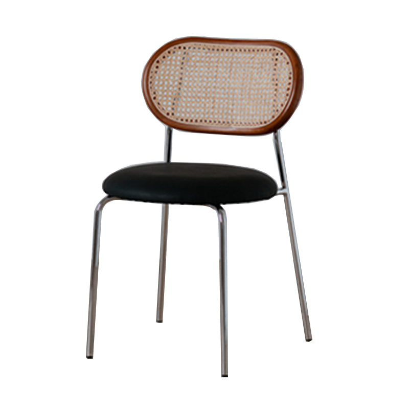 Modern Style PU Leather Chair Cane Back Armless Dining Chair Brown-Black 1 Piece Clearhalo 'Dining Chairs' 'Dining Tables & Seating' 'dining_chair' 'furn' 'furn_dining_chair' 'Furniture' 'furniture_dining_chair' 'Kitchen & Dining Furniture' 4978223