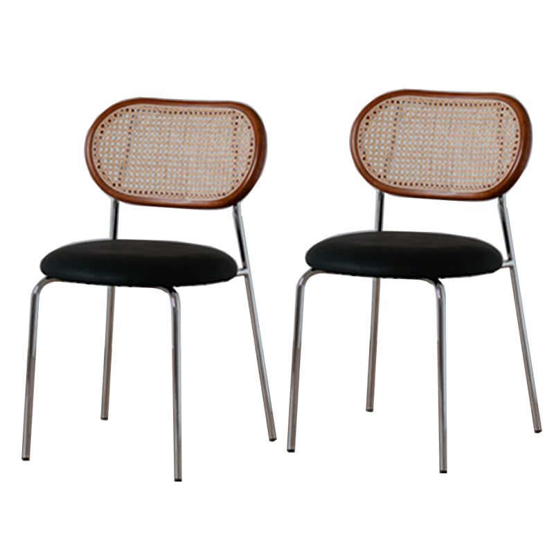 Modern Style PU Leather Chair Cane Back Armless Dining Chair Brown-Black 2 Piece Set Clearhalo 'Dining Chairs' 'Dining Tables & Seating' 'dining_chair' 'furn' 'furn_dining_chair' 'Furniture' 'furniture_dining_chair' 'Kitchen & Dining Furniture' 4978224