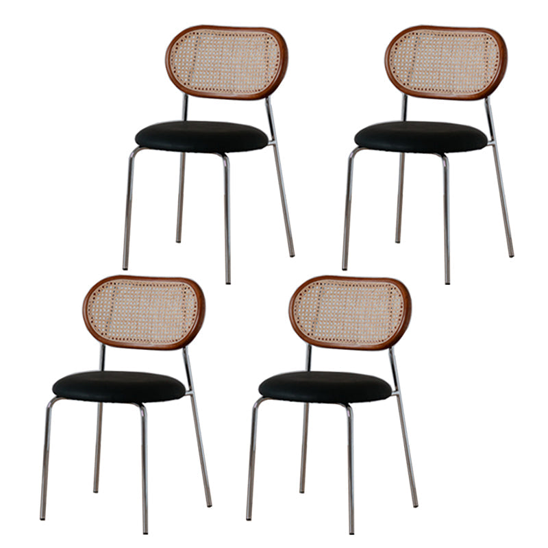 Modern Style PU Leather Chair Cane Back Armless Dining Chair Brown-Black 4 Piece Set Clearhalo 'Dining Chairs' 'Dining Tables & Seating' 'dining_chair' 'furn' 'furn_dining_chair' 'Furniture' 'furniture_dining_chair' 'Kitchen & Dining Furniture' 4978226