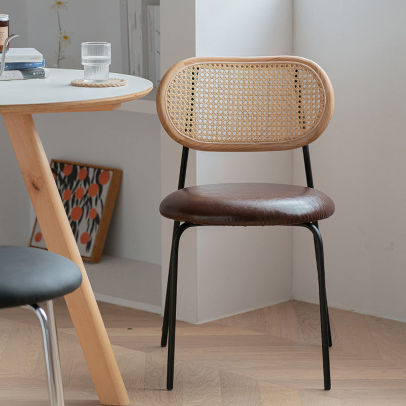 Modern Style PU Leather Chair Cane Back Armless Dining Chair Clearhalo 'Dining Chairs' 'Dining Tables & Seating' 'dining_chair' 'furn' 'furn_dining_chair' 'Furniture' 'furniture_dining_chair' 'Kitchen & Dining Furniture' 4978227