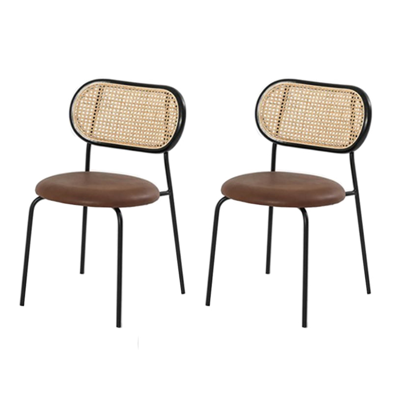 Modern Style PU Leather Chair Cane Back Armless Dining Chair Black-Brown 2 Piece Set Clearhalo 'Dining Chairs' 'Dining Tables & Seating' 'dining_chair' 'furn' 'furn_dining_chair' 'Furniture' 'furniture_dining_chair' 'Kitchen & Dining Furniture' 4978230