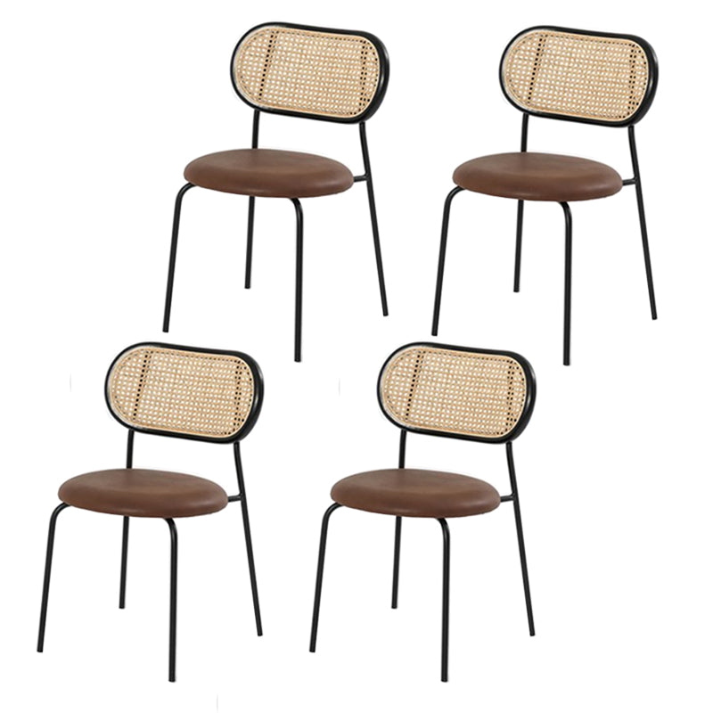 Modern Style PU Leather Chair Cane Back Armless Dining Chair Black-Brown 4 Piece Set Clearhalo 'Dining Chairs' 'Dining Tables & Seating' 'dining_chair' 'furn' 'furn_dining_chair' 'Furniture' 'furniture_dining_chair' 'Kitchen & Dining Furniture' 4978231