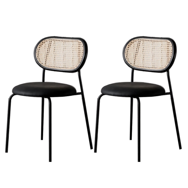 Modern Style PU Leather Chair Cane Back Armless Dining Chair Black 2 Piece Set Clearhalo 'Dining Chairs' 'Dining Tables & Seating' 'dining_chair' 'furn' 'furn_dining_chair' 'Furniture' 'furniture_dining_chair' 'Kitchen & Dining Furniture' 4978233