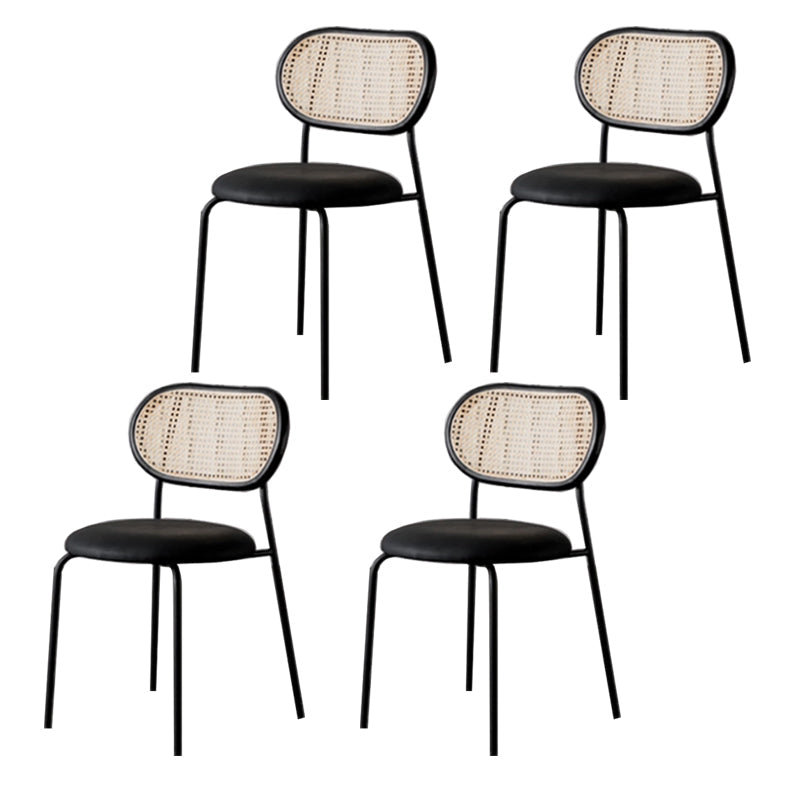 Modern Style PU Leather Chair Cane Back Armless Dining Chair Black 4 Piece Set Clearhalo 'Dining Chairs' 'Dining Tables & Seating' 'dining_chair' 'furn' 'furn_dining_chair' 'Furniture' 'furniture_dining_chair' 'Kitchen & Dining Furniture' 4978234