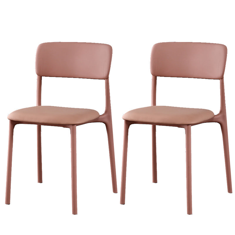 Plastic Modern Contemporary Kitchen Chair Armless Open Back Dining Room Chair Pink Faux Leather 2 Piece Set Clearhalo 'Dining Chairs' 'Dining Tables & Seating' 'dining_chair' 'furn' 'furn_dining_chair' 'Furniture' 'furniture_dining_chair' 'Kitchen & Dining Furniture' 4978362