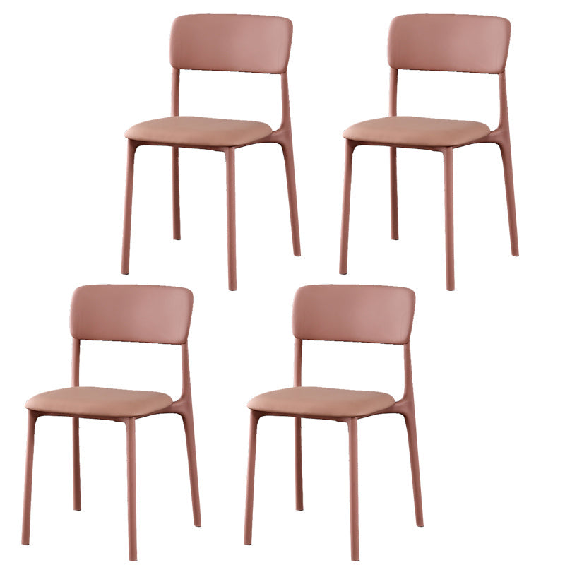 Plastic Modern Contemporary Kitchen Chair Armless Open Back Dining Room Chair Pink Faux Leather 4 Piece Set Clearhalo 'Dining Chairs' 'Dining Tables & Seating' 'dining_chair' 'furn' 'furn_dining_chair' 'Furniture' 'furniture_dining_chair' 'Kitchen & Dining Furniture' 4978363