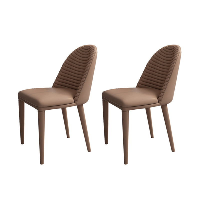 Glam Dining Room Side Chairs Faux Leather Metal Base Armless Chairs Orange 2 Piece Set Clearhalo 'Dining Chairs' 'Dining Tables & Seating' 'dining_chair' 'furn' 'furn_dining_chair' 'Furniture' 'furniture_dining_chair' 'Kitchen & Dining Furniture' 4978383