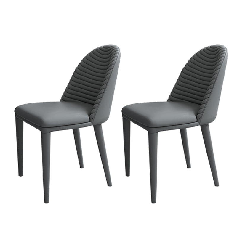 Glam Dining Room Side Chairs Faux Leather Metal Base Armless Chairs Grey 2 Piece Set Clearhalo 'Dining Chairs' 'Dining Tables & Seating' 'dining_chair' 'furn' 'furn_dining_chair' 'Furniture' 'furniture_dining_chair' 'Kitchen & Dining Furniture' 4978386