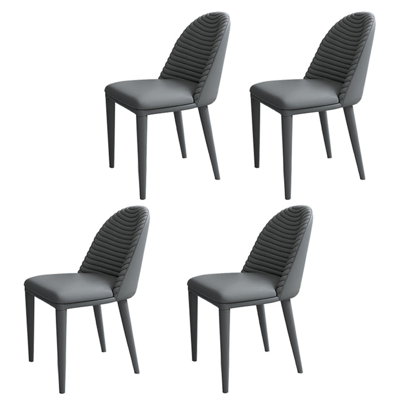 Glam Dining Room Side Chairs Faux Leather Metal Base Armless Chairs Grey 4 Piece Set Clearhalo 'Dining Chairs' 'Dining Tables & Seating' 'dining_chair' 'furn' 'furn_dining_chair' 'Furniture' 'furniture_dining_chair' 'Kitchen & Dining Furniture' 4978388