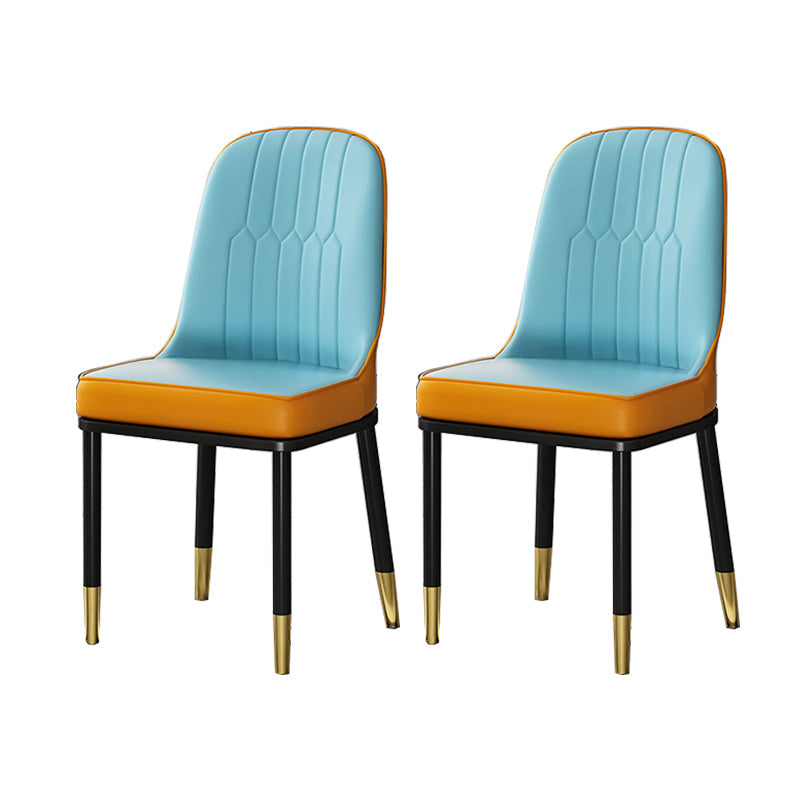 Glam Style Parsons Side Chair Faux Leather Indoor Dining Chair Sky Blue 2 Piece Set Brass Gold Clearhalo 'Dining Chairs' 'Dining Tables & Seating' 'dining_chair' 'furn' 'furn_dining_chair' 'Furniture' 'furniture_dining_chair' 'Kitchen & Dining Furniture' 4978427