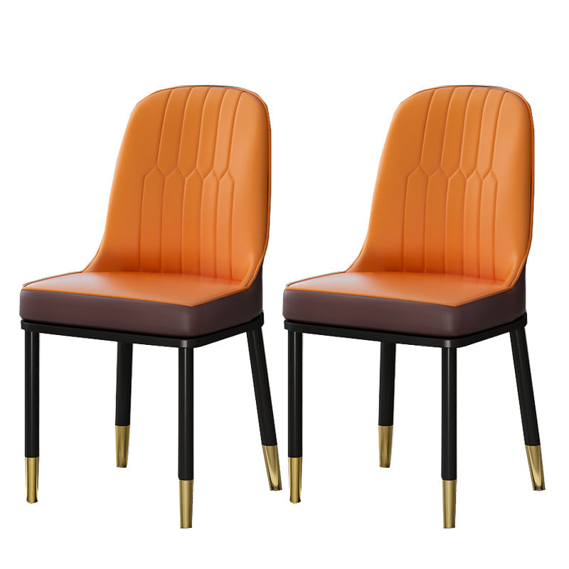 Glam Style Parsons Side Chair Faux Leather Indoor Dining Chair Orange 2 Piece Set Brass Gold Clearhalo 'Dining Chairs' 'Dining Tables & Seating' 'dining_chair' 'furn' 'furn_dining_chair' 'Furniture' 'furniture_dining_chair' 'Kitchen & Dining Furniture' 4978428