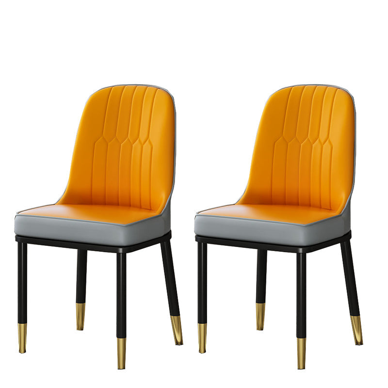 Glam Style Parsons Side Chair Faux Leather Indoor Dining Chair Orange Yellow 2 Piece Set Brass Gold Clearhalo 'Dining Chairs' 'Dining Tables & Seating' 'dining_chair' 'furn' 'furn_dining_chair' 'Furniture' 'furniture_dining_chair' 'Kitchen & Dining Furniture' 4978433