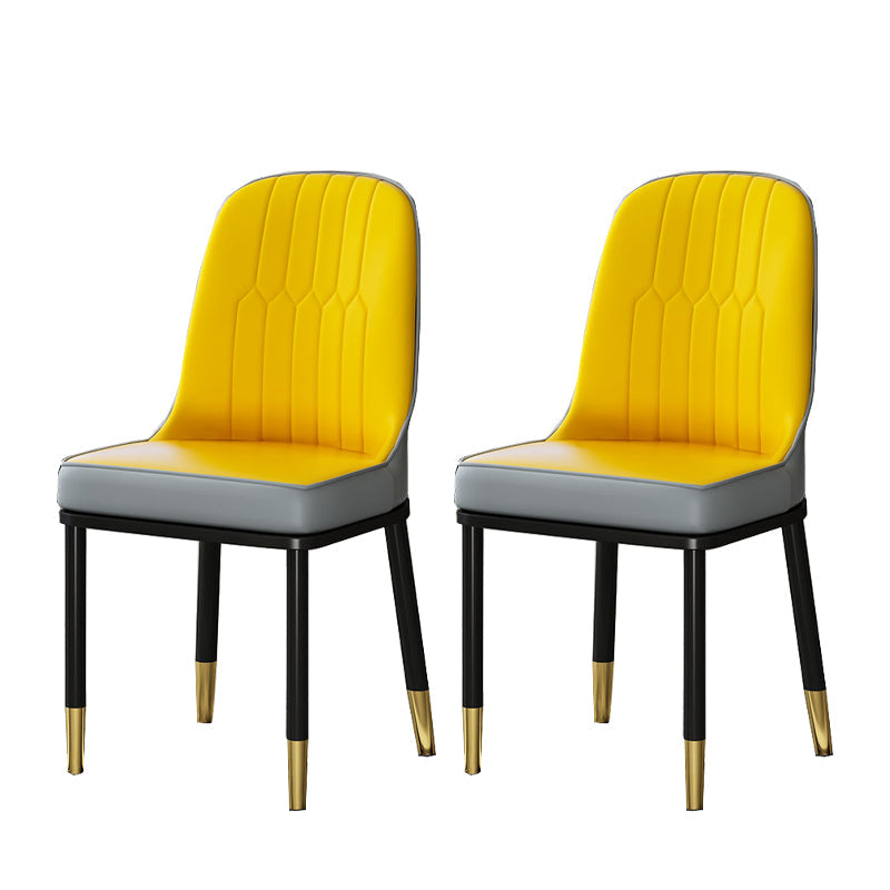 Glam Style Parsons Side Chair Faux Leather Indoor Dining Chair Yellow 2 Piece Set Brass Gold Clearhalo 'Dining Chairs' 'Dining Tables & Seating' 'dining_chair' 'furn' 'furn_dining_chair' 'Furniture' 'furniture_dining_chair' 'Kitchen & Dining Furniture' 4978434