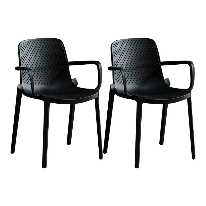 Modern Plastic Contemporary Kitchen Chair Arm Solid Back Dining Room Chair Black 2 Piece Set Clearhalo 'Dining Chairs' 'Dining Tables & Seating' 'dining_chair' 'furn' 'furn_dining_chair' 'Furniture' 'furniture_dining_chair' 'Kitchen & Dining Furniture' 4978519