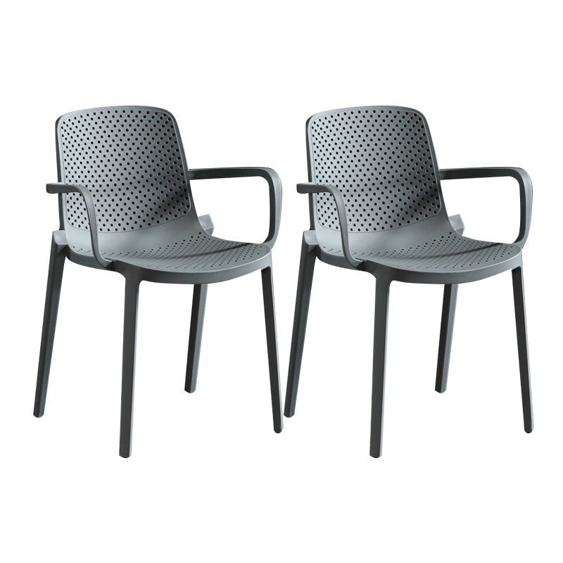 Modern Plastic Contemporary Kitchen Chair Arm Solid Back Dining Room Chair Grey 2 Piece Set Clearhalo 'Dining Chairs' 'Dining Tables & Seating' 'dining_chair' 'furn' 'furn_dining_chair' 'Furniture' 'furniture_dining_chair' 'Kitchen & Dining Furniture' 4978523