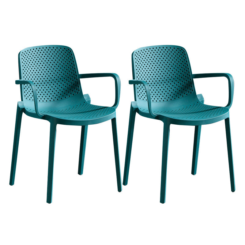 Modern Plastic Contemporary Kitchen Chair Arm Solid Back Dining Room Chair Peacock Blue 2 Piece Set Clearhalo 'Dining Chairs' 'Dining Tables & Seating' 'dining_chair' 'furn' 'furn_dining_chair' 'Furniture' 'furniture_dining_chair' 'Kitchen & Dining Furniture' 4978543