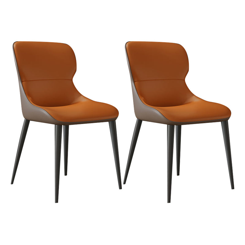 Modern Parsons Side Chair Leather Indoor Dining Chair (Set of 2) Orange 2 Piece Set Clearhalo 'Dining Chairs' 'Dining Tables & Seating' 'dining_chair' 'furn' 'furn_dining_chair' 'Furniture' 'furniture_dining_chair' 'Kitchen & Dining Furniture' 4978550