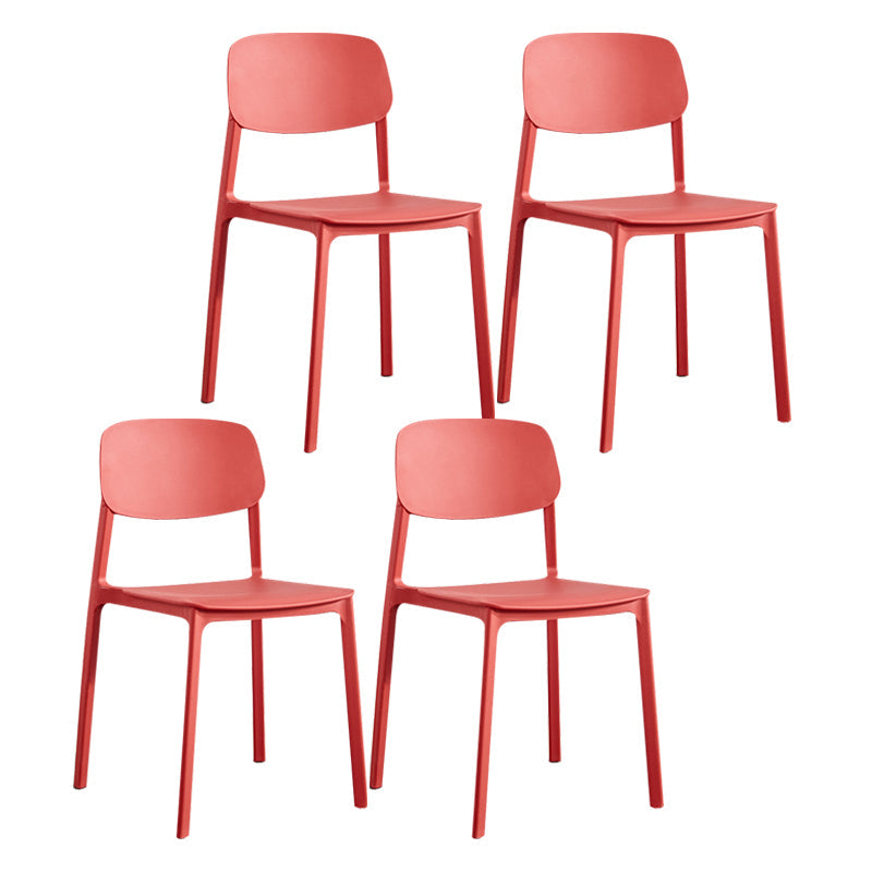 Plastic Contemporary Kitchen Dining Chair Armless Open Back Chair Red 4 Piece Set Clearhalo 'Dining Chairs' 'Dining Tables & Seating' 'dining_chair' 'furn' 'furn_dining_chair' 'Furniture' 'furniture_dining_chair' 'Kitchen & Dining Furniture' 4978637