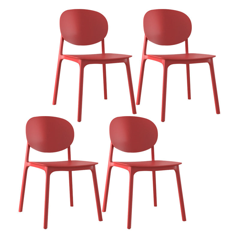 Plastic Contemporary Kitchen Dining Chair Armless Open Back Chair Light Red 4 Piece Set Clearhalo 'Dining Chairs' 'Dining Tables & Seating' 'dining_chair' 'furn' 'furn_dining_chair' 'Furniture' 'furniture_dining_chair' 'Kitchen & Dining Furniture' 4978659