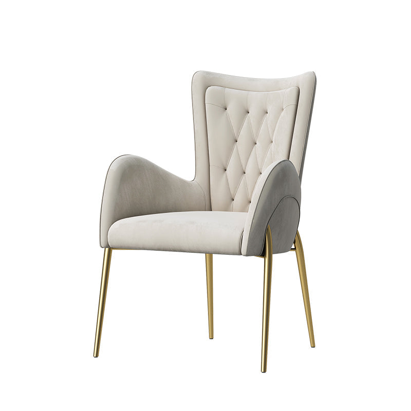 Glam Style Dining Arm Chair Upholstered Dining Chair for Dining Room White Velvet 1 Piece Clearhalo 'Dining Chairs' 'Dining Tables & Seating' 'dining_chair' 'furn' 'furn_dining_chair' 'Furniture' 'furniture_dining_chair' 'Kitchen & Dining Furniture' 4978669