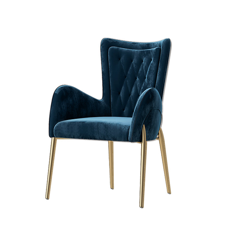 Glam Style Dining Arm Chair Upholstered Dining Chair for Dining Room Blue Velvet 1 Piece Clearhalo 'Dining Chairs' 'Dining Tables & Seating' 'dining_chair' 'furn' 'furn_dining_chair' 'Furniture' 'furniture_dining_chair' 'Kitchen & Dining Furniture' 4978680