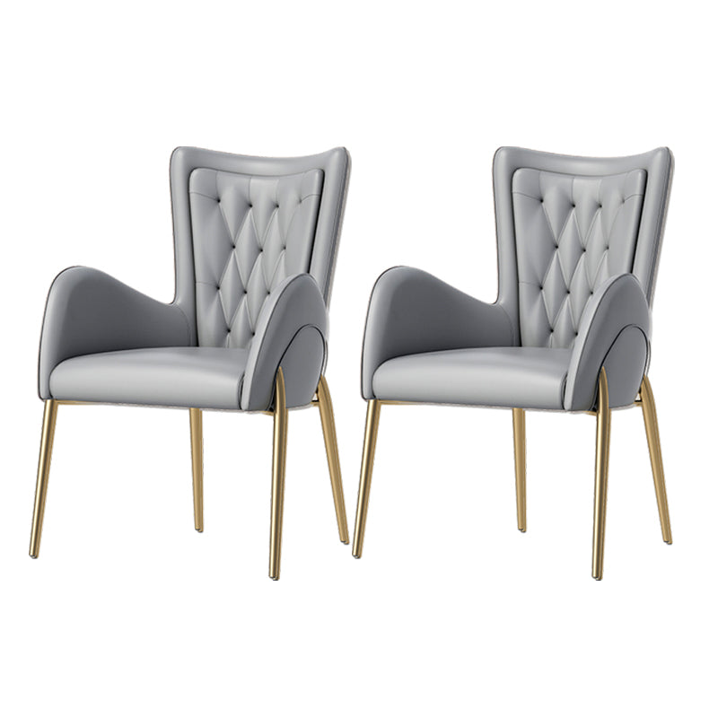Glam Style Dining Arm Chair Upholstered Dining Chair for Dining Room Grey Faux Leather 2 Piece Set Clearhalo 'Dining Chairs' 'Dining Tables & Seating' 'dining_chair' 'furn' 'furn_dining_chair' 'Furniture' 'furniture_dining_chair' 'Kitchen & Dining Furniture' 4978684
