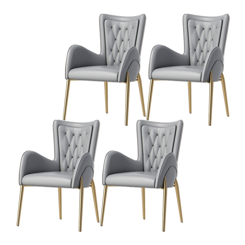Glam Style Dining Arm Chair Upholstered Dining Chair for Dining Room Grey Faux Leather 4 Piece Set Clearhalo 'Dining Chairs' 'Dining Tables & Seating' 'dining_chair' 'furn' 'furn_dining_chair' 'Furniture' 'furniture_dining_chair' 'Kitchen & Dining Furniture' 4978685