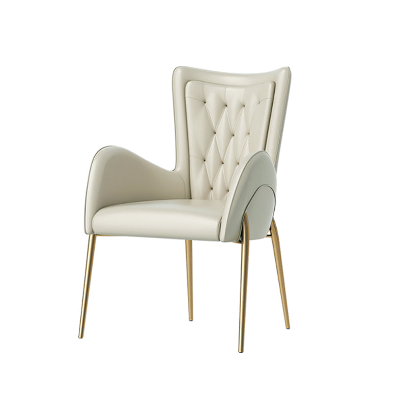 Glam Style Dining Arm Chair Upholstered Dining Chair for Dining Room White Faux Leather 1 Piece Clearhalo 'Dining Chairs' 'Dining Tables & Seating' 'dining_chair' 'furn' 'furn_dining_chair' 'Furniture' 'furniture_dining_chair' 'Kitchen & Dining Furniture' 4978686