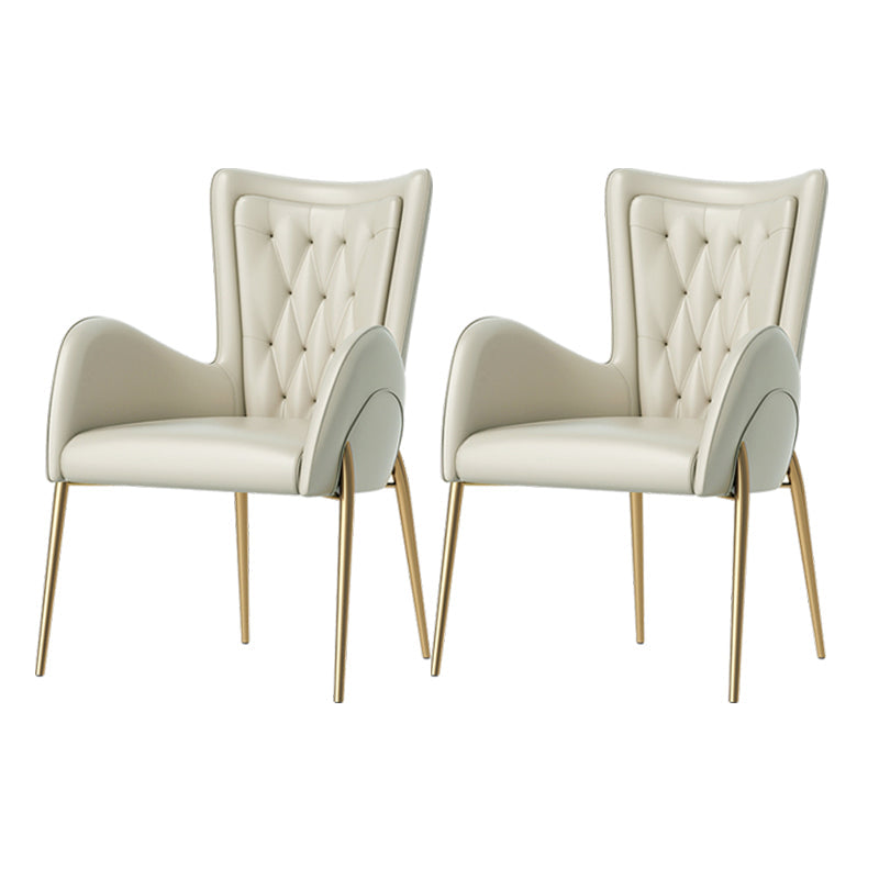 Glam Style Dining Arm Chair Upholstered Dining Chair for Dining Room White Faux Leather 2 Piece Set Clearhalo 'Dining Chairs' 'Dining Tables & Seating' 'dining_chair' 'furn' 'furn_dining_chair' 'Furniture' 'furniture_dining_chair' 'Kitchen & Dining Furniture' 4978687