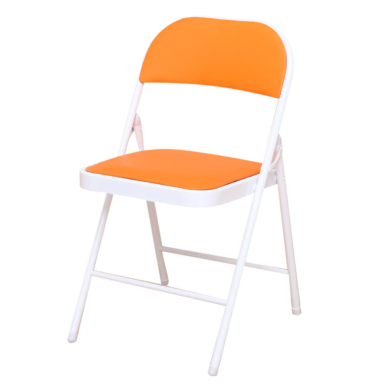 Modern Style Side Chair Open Back Folding Indoor Dining Chair Orange Faux Leather 1 Piece Clearhalo 'Dining Chairs' 'Dining Tables & Seating' 'dining_chair' 'furn' 'furn_dining_chair' 'Furniture' 'furniture_dining_chair' 'Kitchen & Dining Furniture' 4978735
