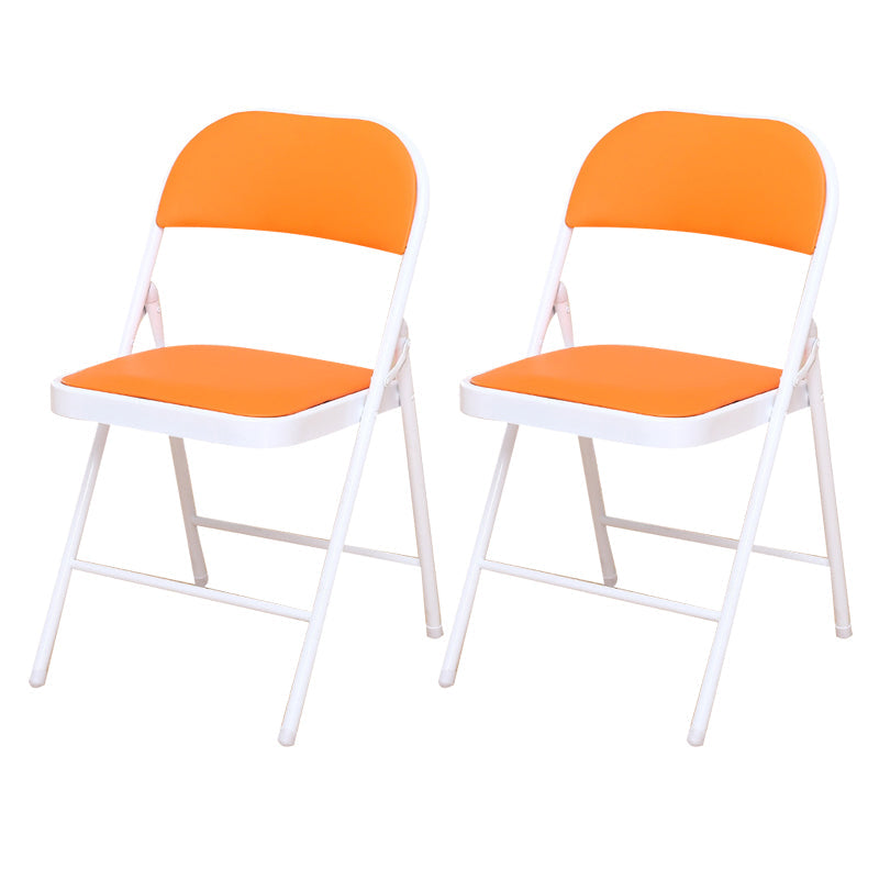 Modern Style Side Chair Open Back Folding Indoor Dining Chair Orange Faux Leather 2 Piece Set Clearhalo 'Dining Chairs' 'Dining Tables & Seating' 'dining_chair' 'furn' 'furn_dining_chair' 'Furniture' 'furniture_dining_chair' 'Kitchen & Dining Furniture' 4978736