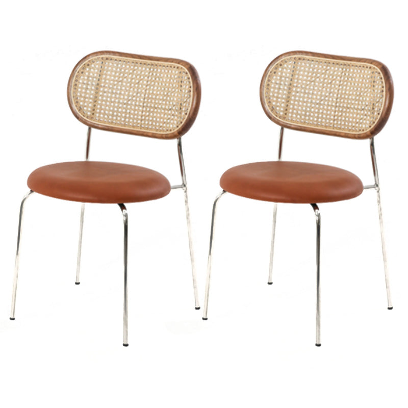 Modern Style PU Leather Chair Cane Back Armless Dining Chair for Home Brown 2 Piece Set Clearhalo 'Dining Chairs' 'Dining Tables & Seating' 'dining_chair' 'furn' 'furn_dining_chair' 'Furniture' 'furniture_dining_chair' 'Kitchen & Dining Furniture' 4978765