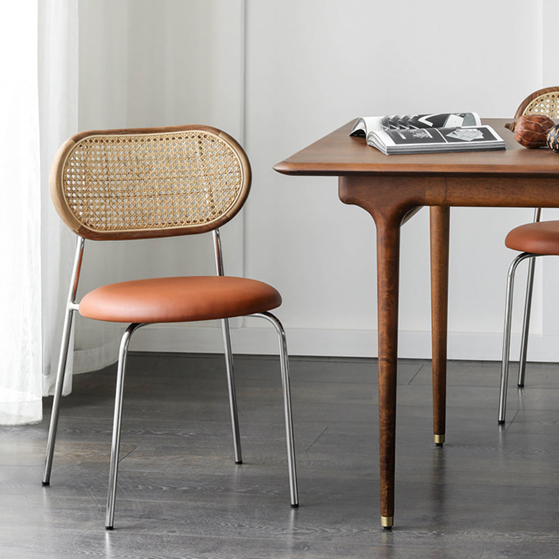 Modern Style PU Leather Chair Cane Back Armless Dining Chair for Home Clearhalo 'Dining Chairs' 'Dining Tables & Seating' 'dining_chair' 'furn' 'furn_dining_chair' 'Furniture' 'furniture_dining_chair' 'Kitchen & Dining Furniture' 4978770