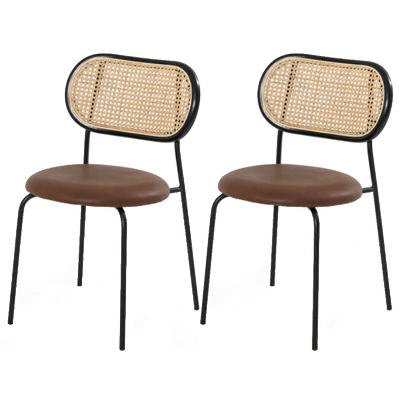 Modern Style PU Leather Chair Cane Back Armless Dining Chair for Home Brown-Black 2 Piece Set Clearhalo 'Dining Chairs' 'Dining Tables & Seating' 'dining_chair' 'furn' 'furn_dining_chair' 'Furniture' 'furniture_dining_chair' 'Kitchen & Dining Furniture' 4978771