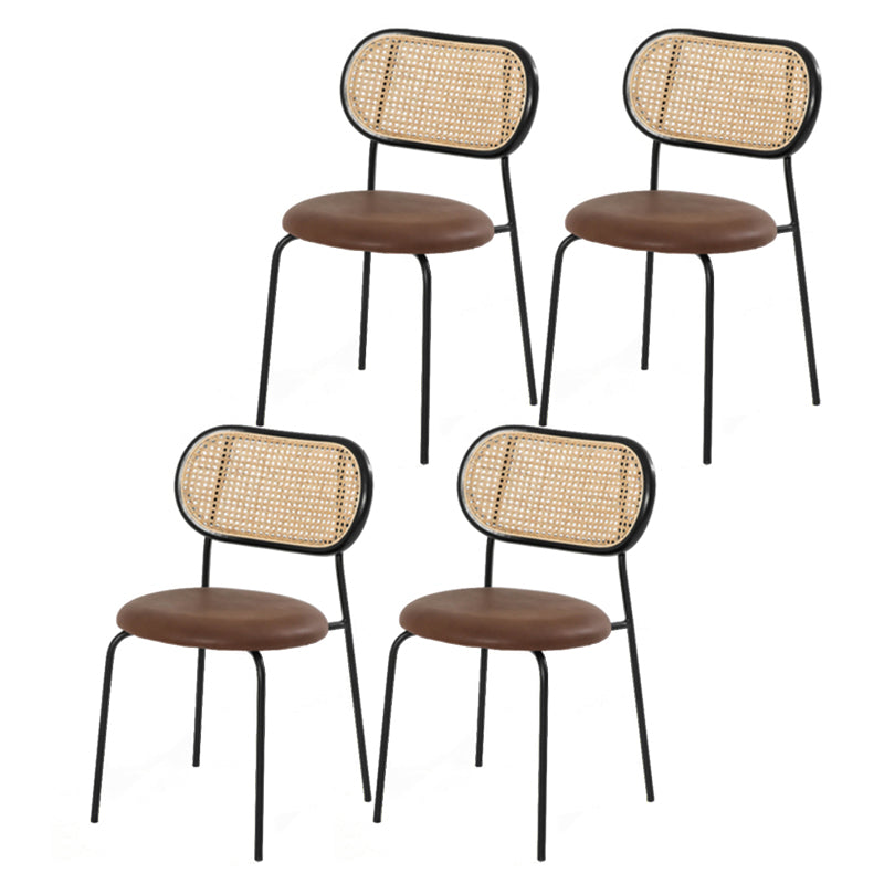 Modern Style PU Leather Chair Cane Back Armless Dining Chair for Home Brown-Black 4 Piece Set Clearhalo 'Dining Chairs' 'Dining Tables & Seating' 'dining_chair' 'furn' 'furn_dining_chair' 'Furniture' 'furniture_dining_chair' 'Kitchen & Dining Furniture' 4978774