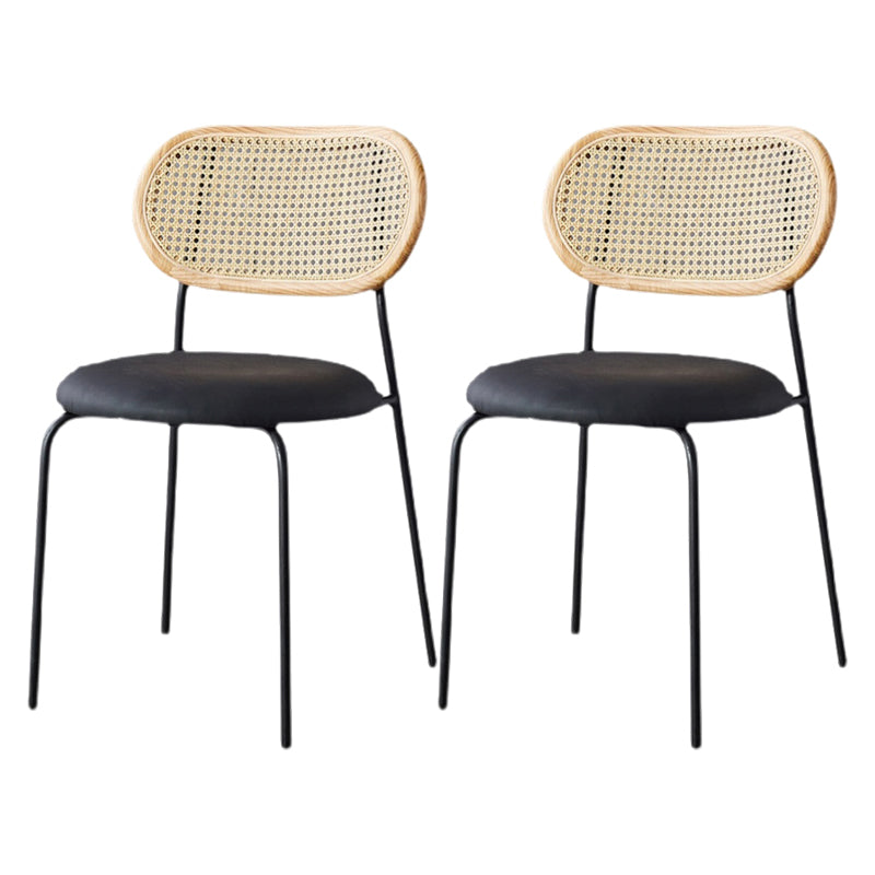 Modern Style PU Leather Chair Cane Back Armless Dining Chair for Home Natural Wood Black 2 Piece Set Clearhalo 'Dining Chairs' 'Dining Tables & Seating' 'dining_chair' 'furn' 'furn_dining_chair' 'Furniture' 'furniture_dining_chair' 'Kitchen & Dining Furniture' 4978777