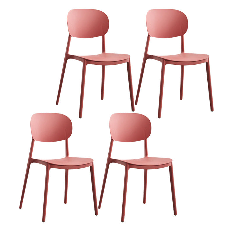Scandinavian Plastic Kitchen Dining Chair Armless Open Back Chair Burgundy Set of 4 Clearhalo 'Dining Chairs' 'Dining Tables & Seating' 'dining_chair' 'Furniture' 'furniture_dining_chair' 'Kitchen & Dining Furniture' 4978809