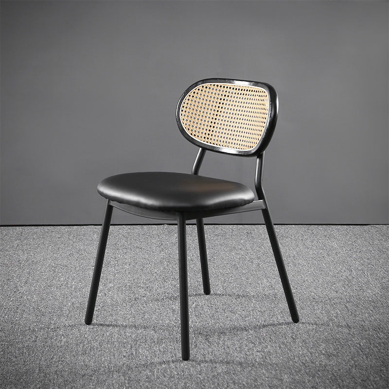 Glam Style PU Leather Chair Cane Back Armless Dining Chair for Indoor Black 1 Piece Clearhalo 'Dining Chairs' 'Dining Tables & Seating' 'dining_chair' 'furn' 'furn_dining_chair' 'Furniture' 'furniture_dining_chair' 'Kitchen & Dining Furniture' 4978816